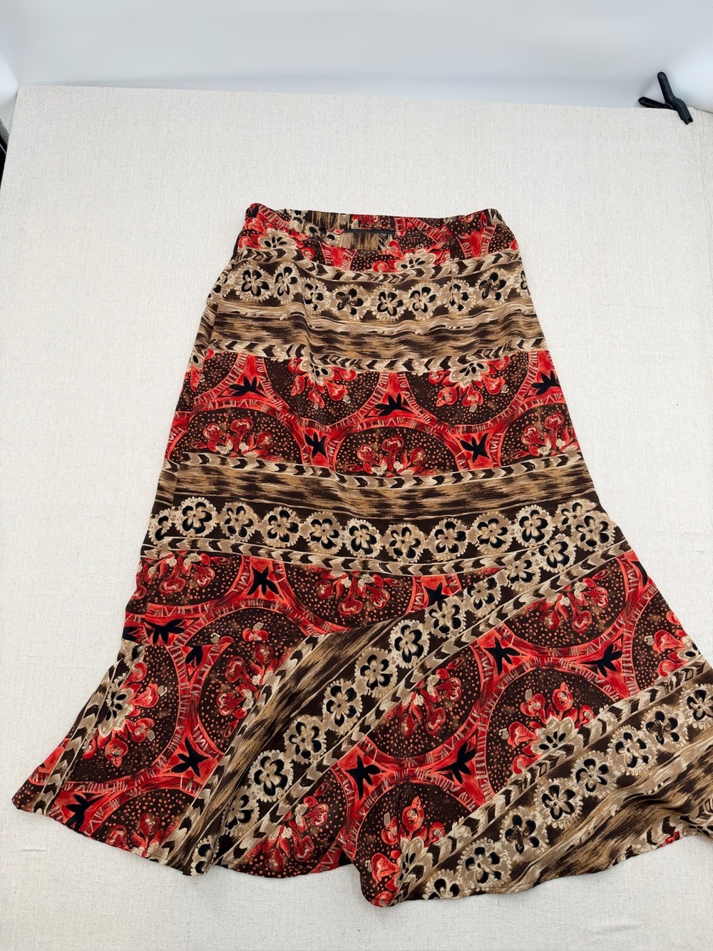 Sag Harbor Red and Brown Patterned A-Line Skirt